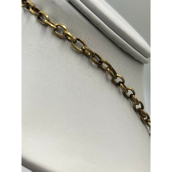 J. Crew Vintage Goldtone Silver Geometric Turquoise Cabochon Egyptian Necklace - Picture 7 of 9